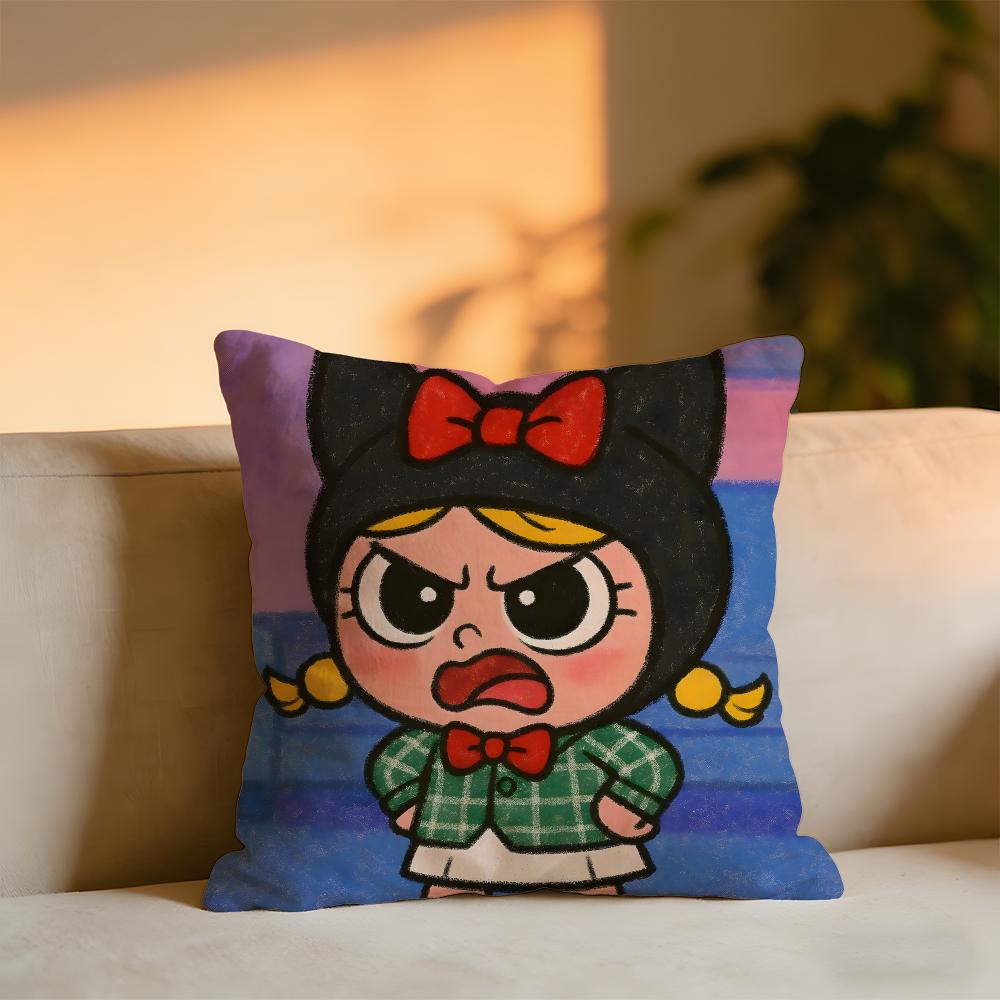 Cute Cartoon Little Girl Cushion Cover Cozy Velvet Throw PillowSoft Warm Cushion For Sofa  Bed