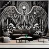 Dark Skull Angel Pentagram Tapestry Black and White Gothic Ritual Print Halloween Horror Spooky Season Gothic Horror