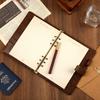 CAGIE System Planner A5 Lockable Notebook Antique Diary with Business Card for PU 230 x Brown Lock, Loose-leaf, 6-ring Ring, Diary, Holder, School,