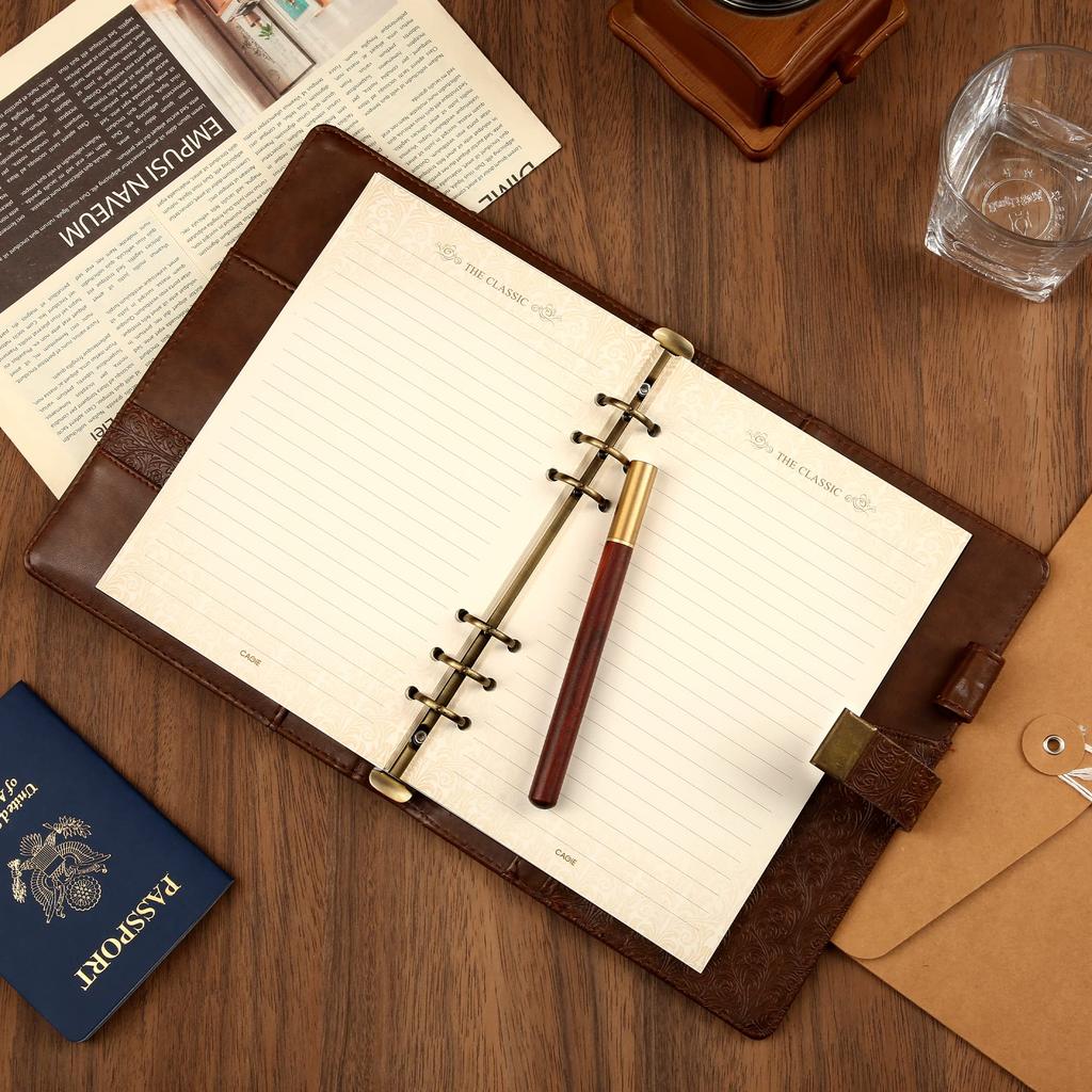 CAGIE System Planner A5 Lockable Notebook Antique Diary with Business Card for PU 230 x Brown Lock, Loose-leaf, 6-ring Ring, Diary, Holder, School,