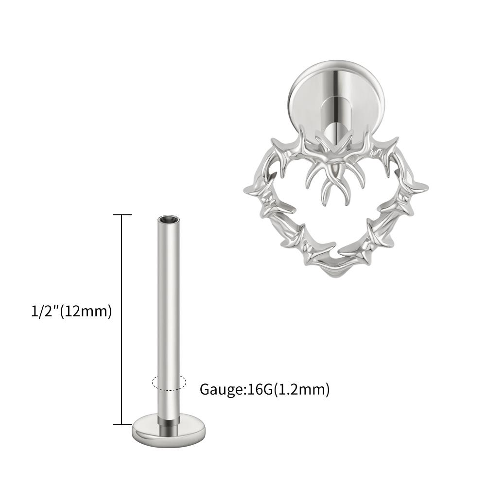 Right Grand ASTM F136 Titanium 16G Tiny Hollow Heart Flat Back Stud Gothic Cartilage Tragus Helix Stud Earring Labret Piercing