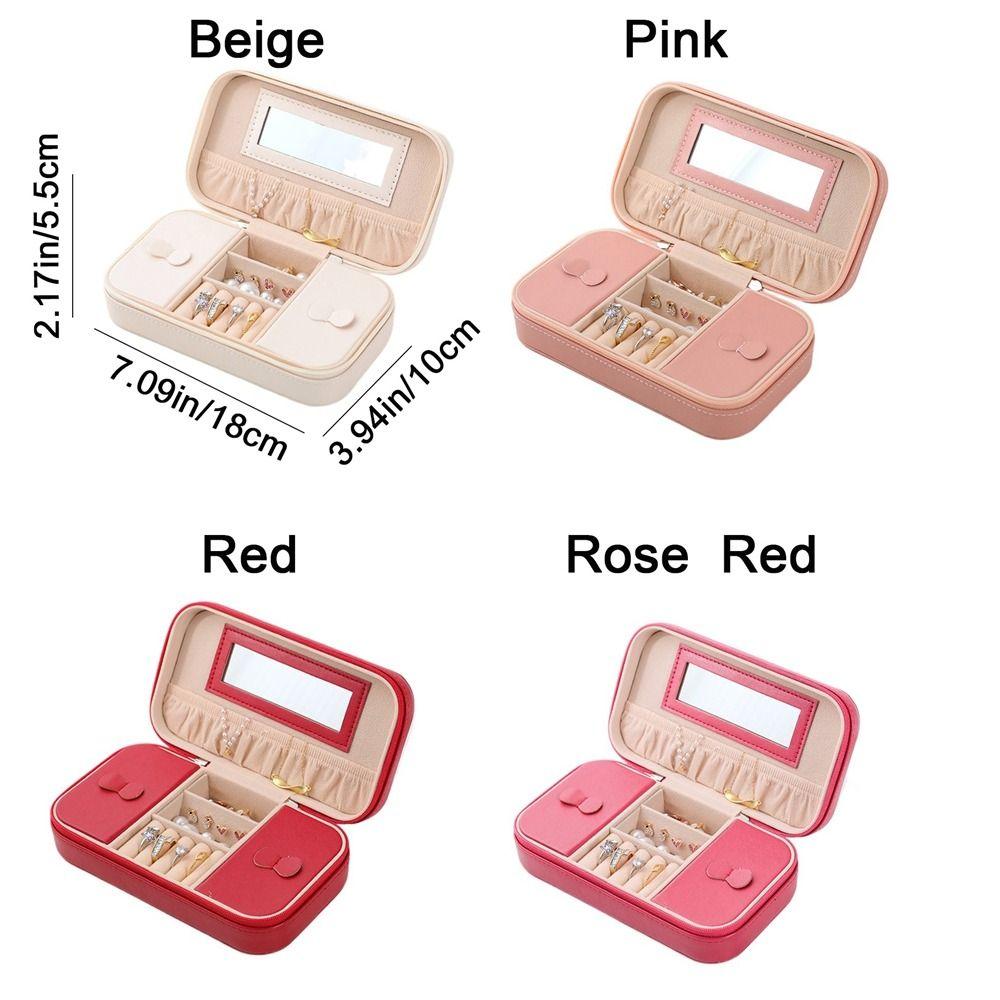 PU Travel Jewelry Case Solid Color Jewelry Display Box Simple Zipper Stotage Boxes  Women