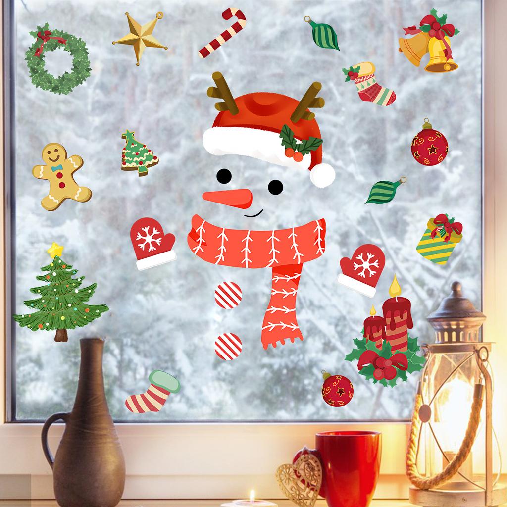 Cartoon Antler Snowman Christmas Static Sticker Christmas Small Accessory Balcony Living Room Window