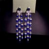 Elegant Blue Glaze Diamond Tassel Clip Earrings for Formal Gowns
