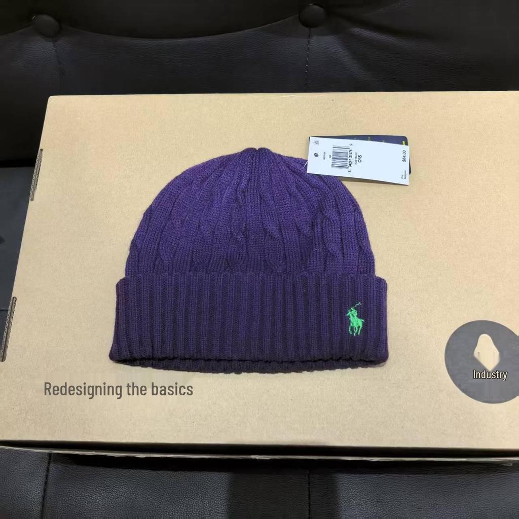 Zimní klasická copánková šála a čepice ze směsi vlny s výšivkou poníka pro páry