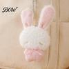 Stuffed Plaid Ear Bunny Ribbon Bow Rabbit Plush Pendant for Backpacks, Soft Plushie Bag Charm, Animal Keychain Decoration