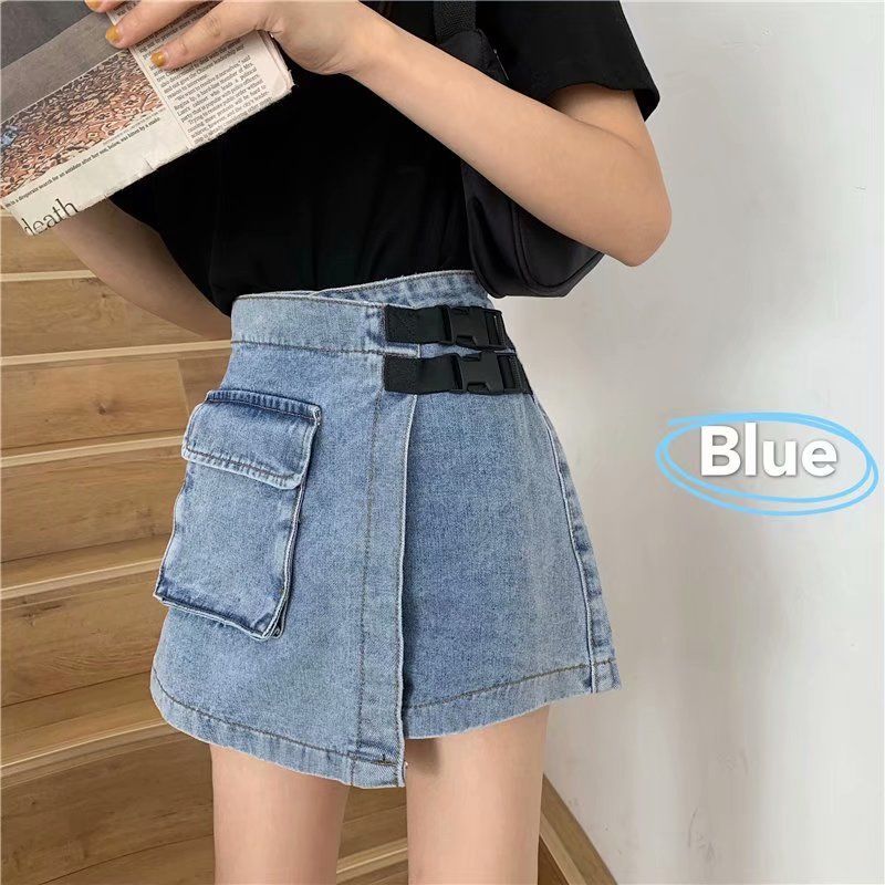 WTEMPO Big Pocket Irregular High Waist Denim Shorts Mujeres Sueltas Pierna  Ancha A-line Casual Shorts comprar a buen precio — entrega gratuita,  reseñas reales con fotos — Joom