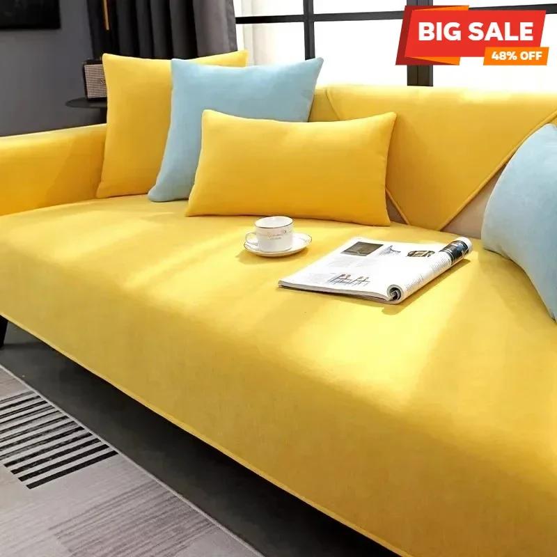 

Minimalist Thickened Chenille Sofa Mat L-Shape Slipcover Solid Color Four Season Chaise Longue Couch Cushion for LivingRoom Home 70x70cm жовтий