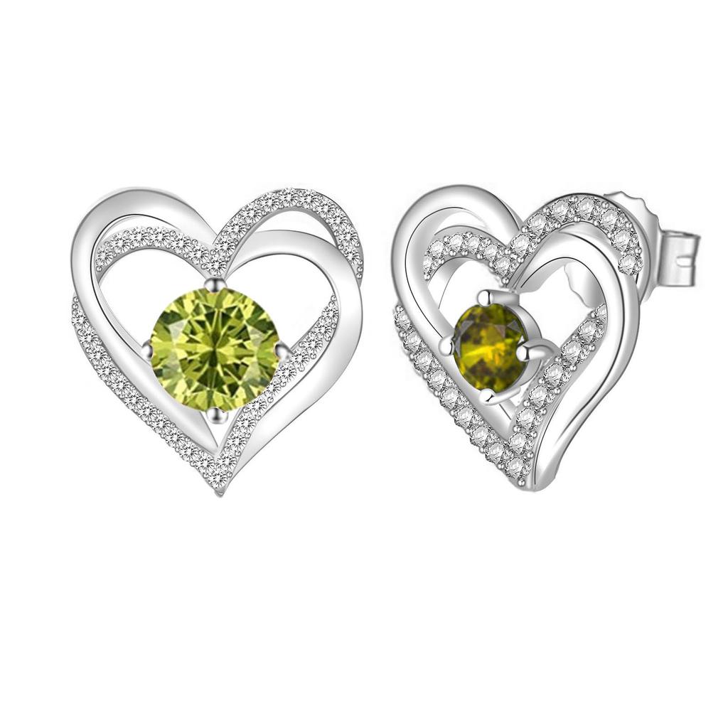 Multicolor Birthstone Ear Studs Heart Stud Earrings Birthday Gift For Women & Girls