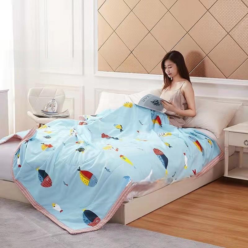 Printing Flower Breathable Cotton Blended Summer Blanket For Comfort Indoor