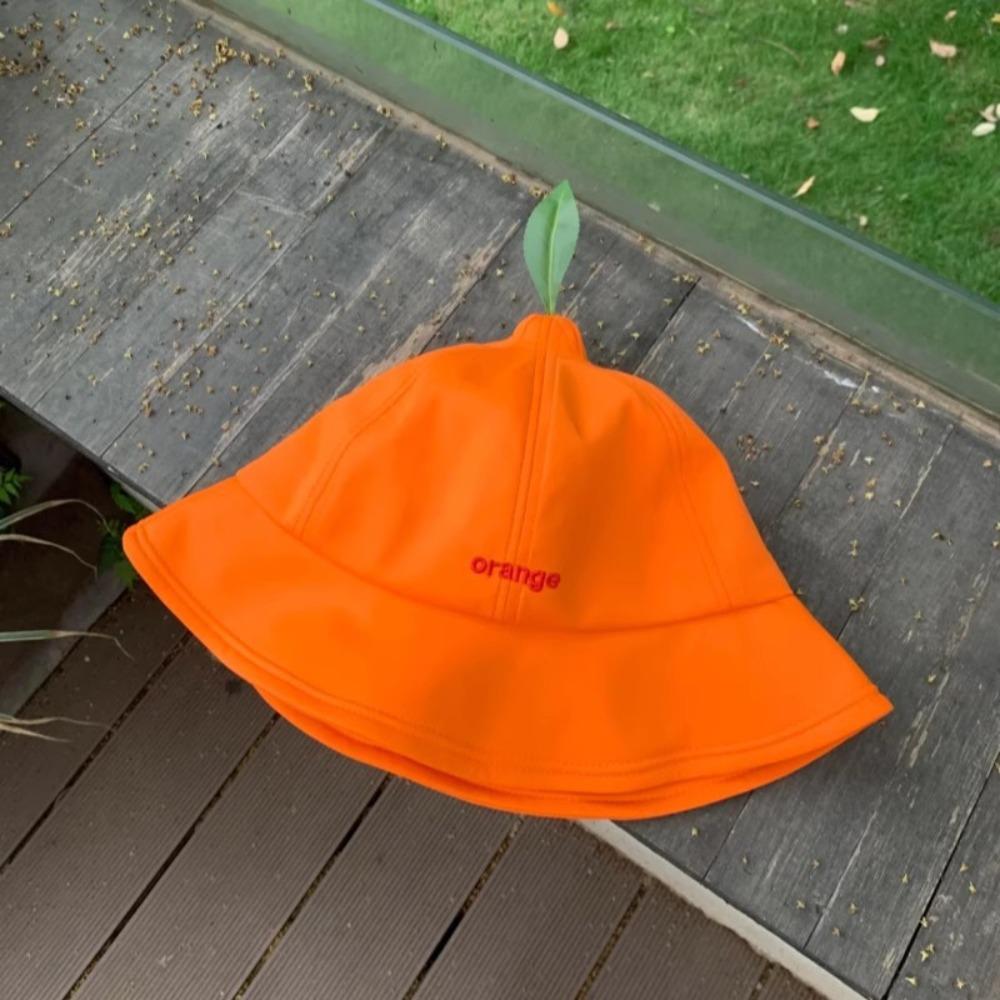 Cool Creative Orange Bucket Cap Quick-dry Embroidered Letter Sun Hat Orange Fisherman Hat  Travel