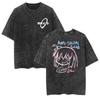 Bocchi The Rock Kessoku Band Silhouette Doublesided Vintage Washed T Shirt 2026 Summer Oversized  Graphic Tee for Men Women