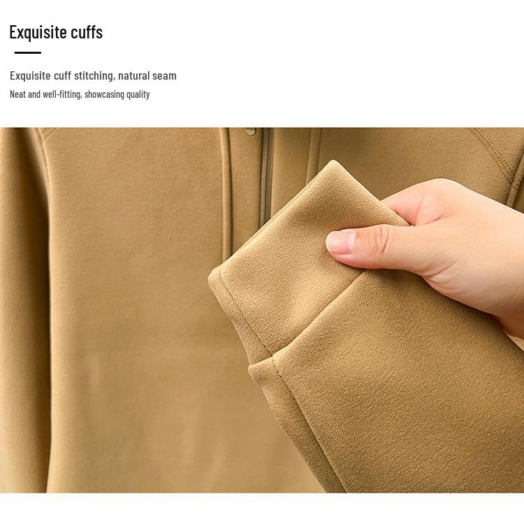 2025 Autumn/Winter Men's Solid Color Half-Zip Windproof Stand Collar Fleece Hoodie