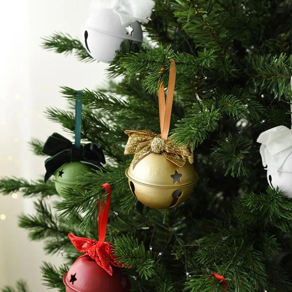 Pleasant Sound Christmas Velvet Bow Bell Iron Pine Cone Bell Pendant  Holiday Wedding Supplies