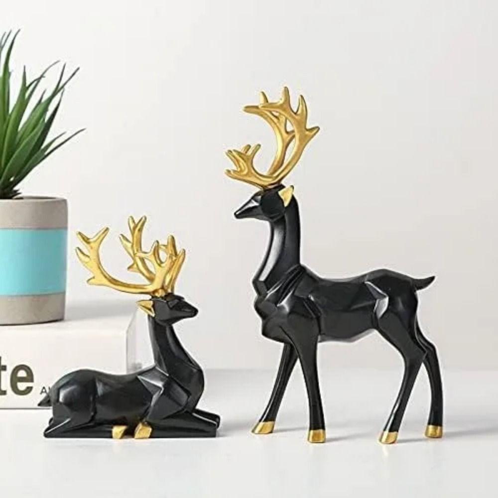 2Pcs Elegant Creative Deer Desktop Ornament Modern Cute Christmas Deer Statue Durable Exquisite Elk Home Decor Mantle Display