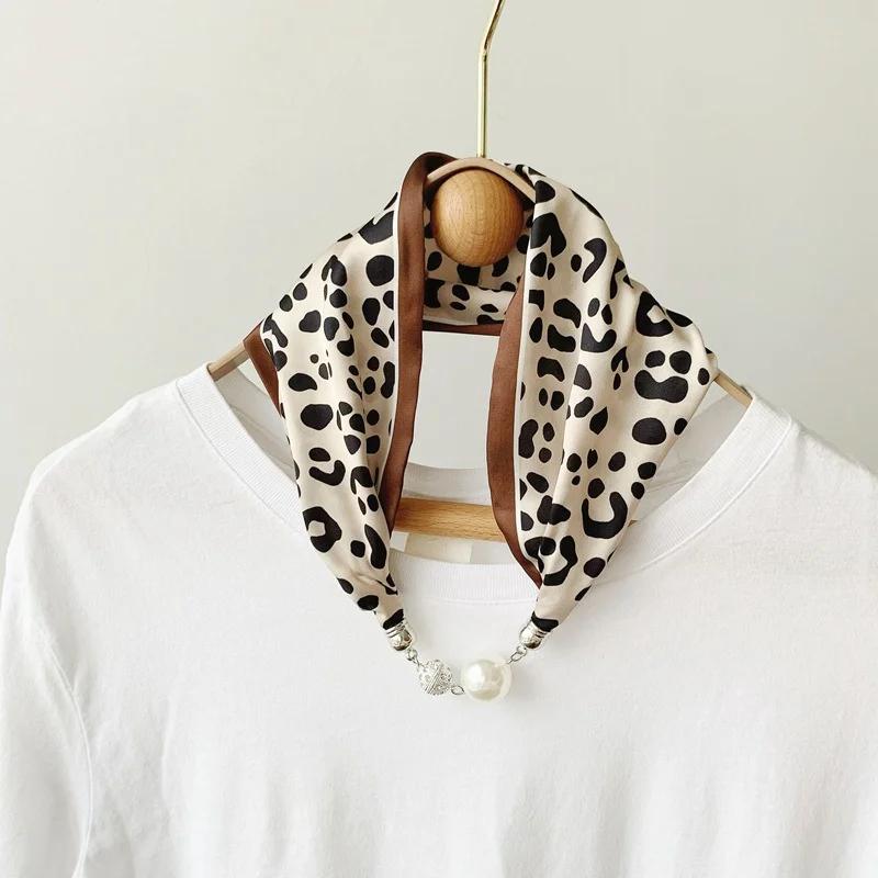 Chinese Retro Multi-Functional Magnetic Women'S Silk Scarf Small Strip Diamond Magnetic Buckle Small Scarf