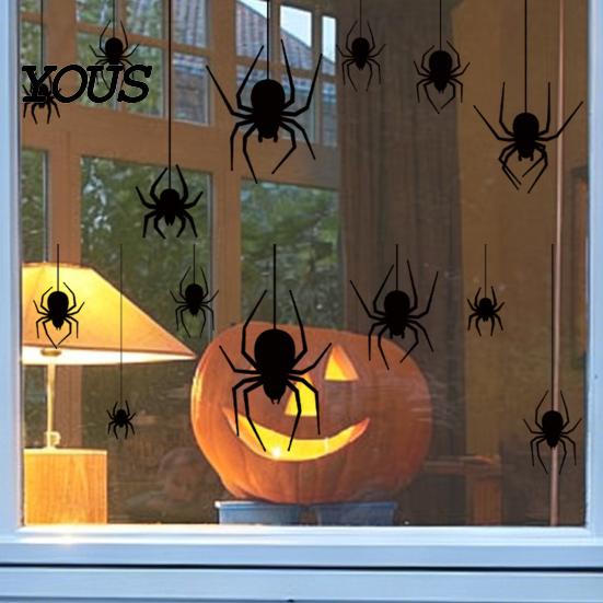 Halloween Glass Cling Spider Static Window Cling, Black Silhouette Wall Sticker, No Residue Self-Adhesive Clings Spooky Decal, Decor for