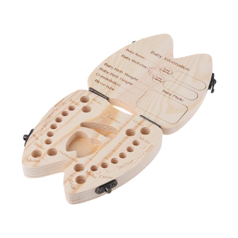 Baby Tooth Box Wooden Milk Teeth Organizer Storage Boys Girls Save Souvenir Case