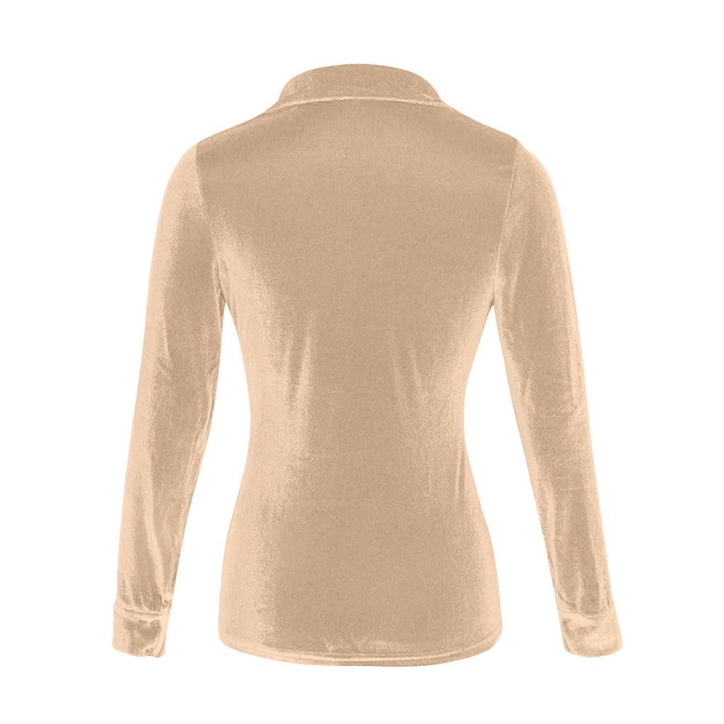 Women's Winter Fashion Velvet Long Sleeve Button Pocket Casual Shirt Top