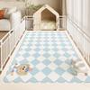 Cartoon Bear Checkered Pet Playpen Mat Waterproof Non‑Slip Easy‑Clean Scalloped Edge Pad For Dog Cat Indoor Use