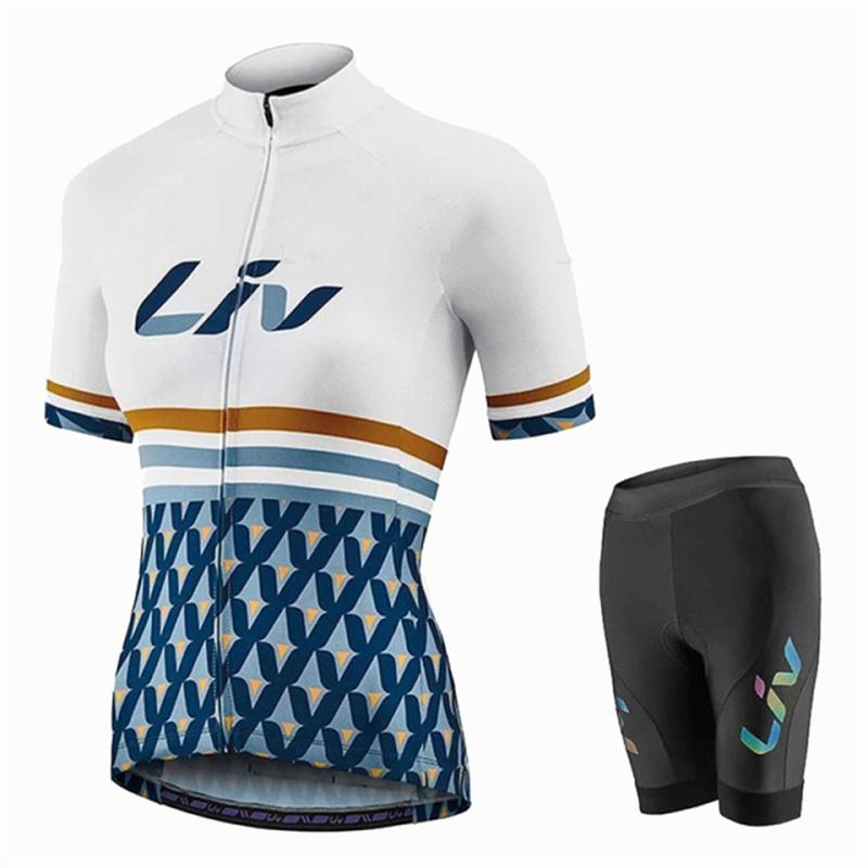 2026 Damen Sommer Kurzarm Radsportbekleidung LIV Rennrad Trikot Set Trägerhose mit Gel-Polster Sportanzug Damen Fahrradkleidung