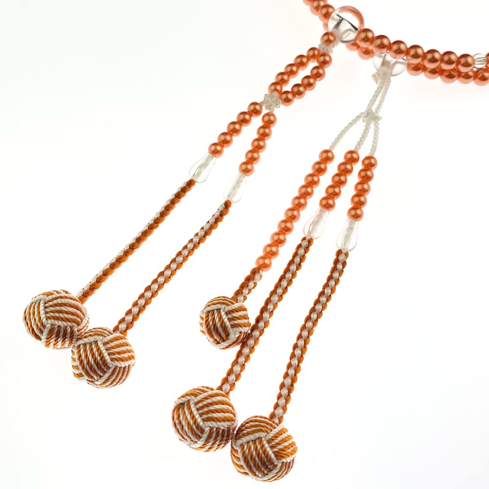 Myorenka Soka Gakkai Prayer SGI Prayer Beads for PC Pearl and Acrylic Crystal Temari Tassel Beads, Women, Medium, Finish, Two-Color (Orange)