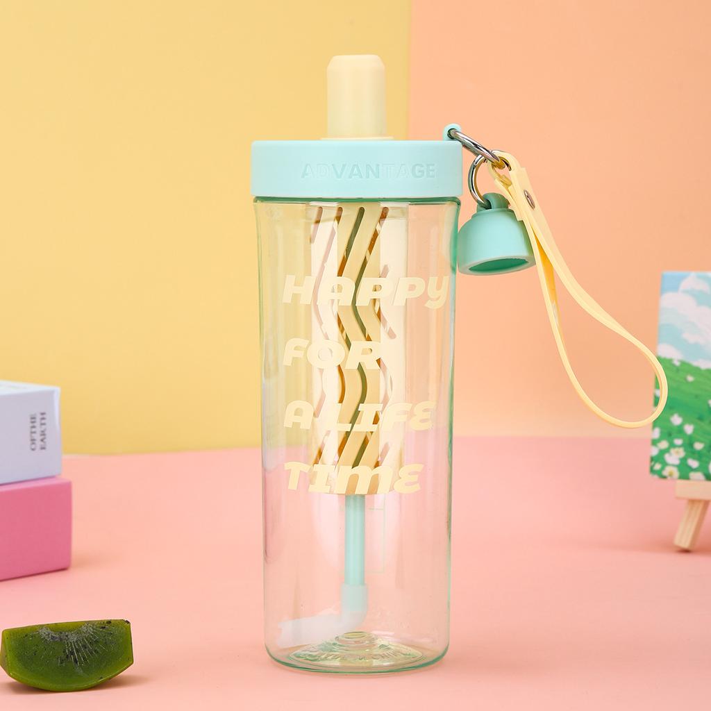 Water bottle summer new flower tea plastic cup simple straw cup large capacity boys and girls portable water cup