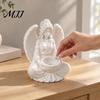 Mini Indoor Flower Pot 3D Printed Sitting Angel Figurine with Bowl, White Statue Tabletop European Style Home Decor Ornament, Multi-Purpose Holder for