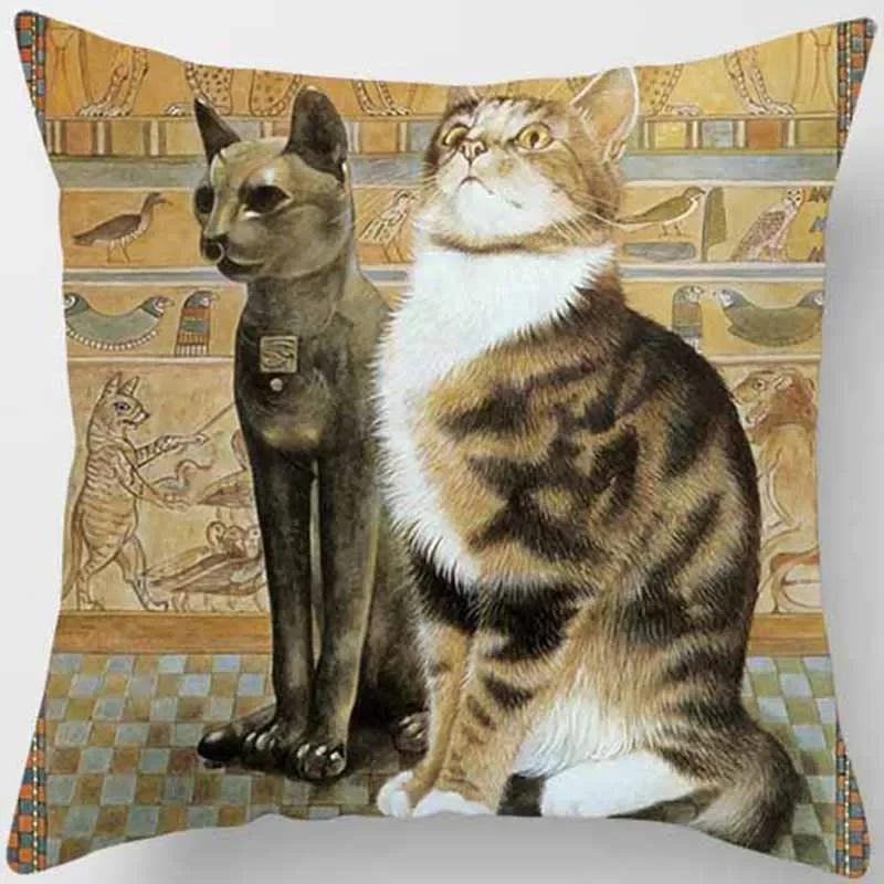 Vintage Cat Print Pattern Cushion Cover for Home Living Room Sofa Car Decoration Waist  Pillow