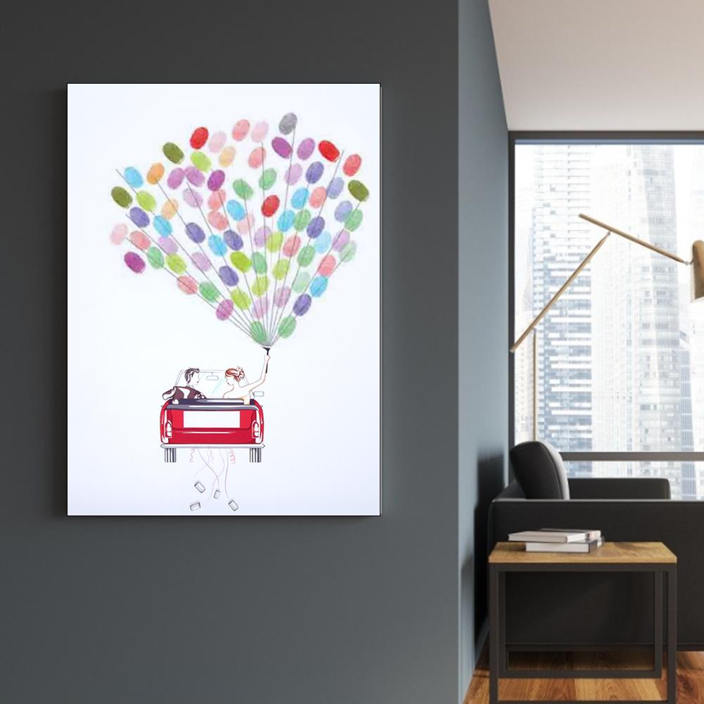 DIY Groom and Bride Wedding Car Pattern Fingerprint Guest Signature Guestbook Painting Wedding