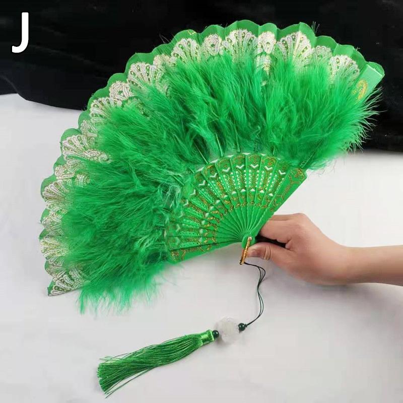 Lolita Feather Folding Fan Japanese Sweet Fairy Girl Dark Gothic Court Dance Hand Fan with Pendant Wedding Party Decoration