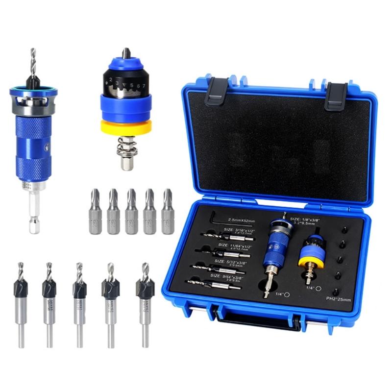 Adjustable Depth Stop Counterbore Drill Bit Set Countersink Drill Bit For Precise Woodworking 3.2mm To 4.8mm Tapered Bit