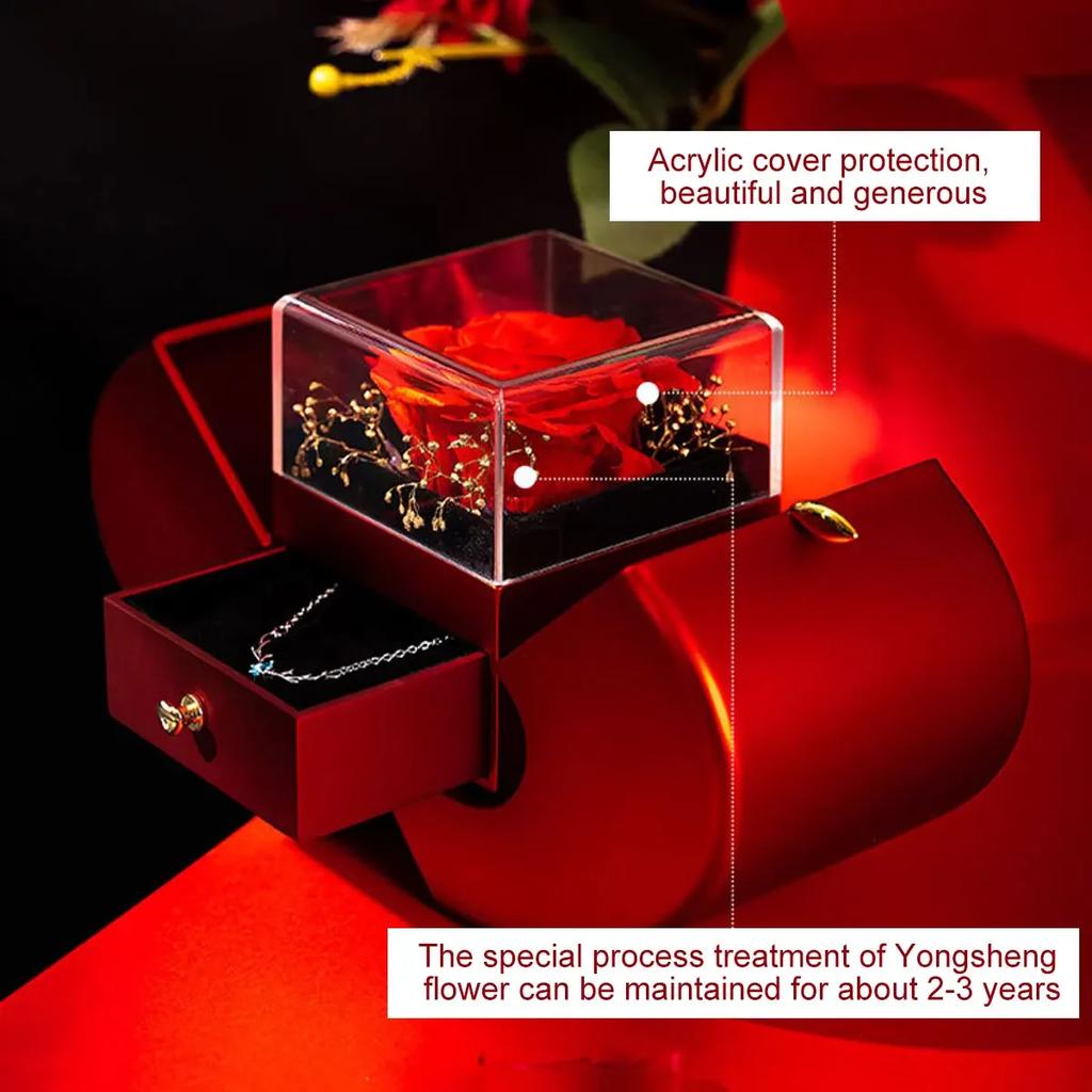 Shaped Jewelry Gift Box Double-Open Jewelry Storage Box Red Birthday Gift Box with Artificial Flower Romantic Exquisite