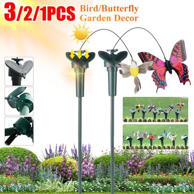 3-1pcs Garden Decor Flying Butterflies Bird Dancing Solar Powered Wobble Garden Yard Outdoor Home Lawn Decoration Farmland Gift