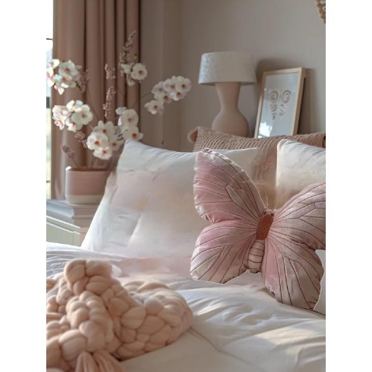 Butterfly Throw Pillow, Pink Butterfly-Shaped Glitter Velvet Stuffed Cushion Shiny Spring Decorative Animal Pillow for Couch Living Room Bed