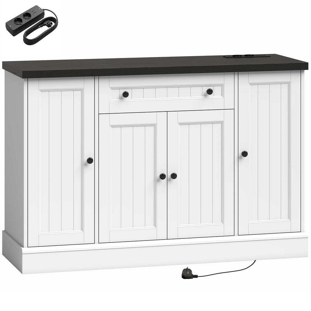 Living Room Buffet with Charging Station, 120 x 40 x 80 cm, White and Black