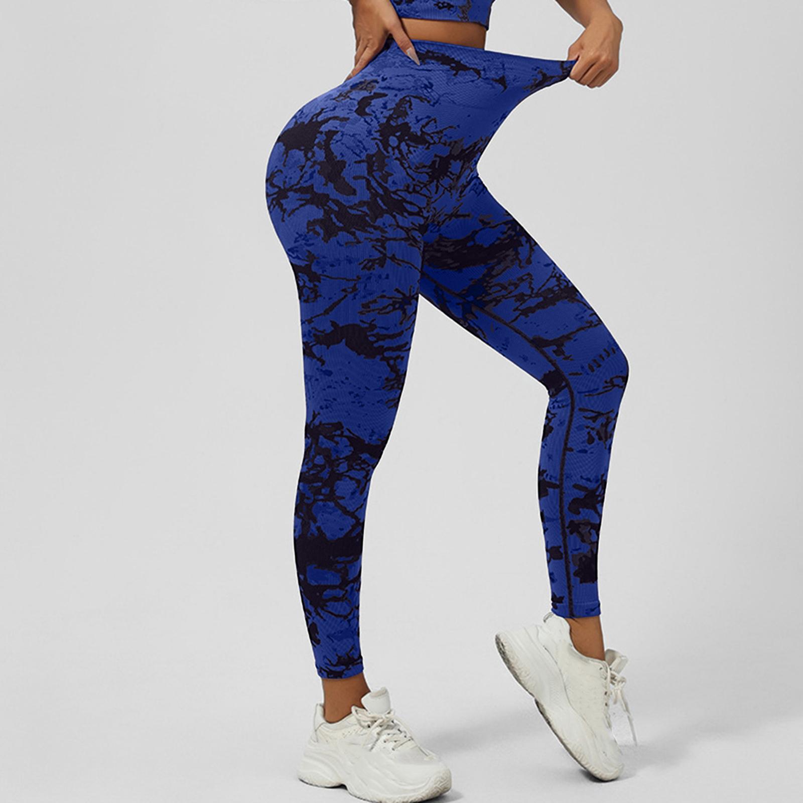 Women s Tie High Waist And Hip Lifting Sports Tight Pants Fitness Pants L синий