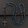 Ciondoli Croce con Perle Rotonde Nere di Pietra di Fiele Vintage Catena per Maglione con Perle di Agata da Uomo Collana Gioielli per Feste di Coppia