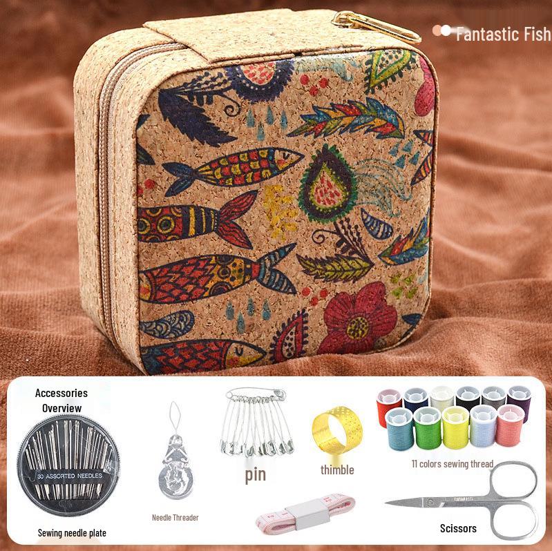 Retro-Style Faux PU Leather Sewing Box with Needle and Thread Set - Portable Household Essential Kit