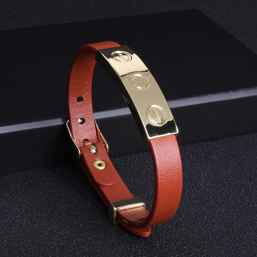 Fashionable Retro Nail Adjustable Leather Stainless Steel Minimalist Design Leather Rope Bracelet
