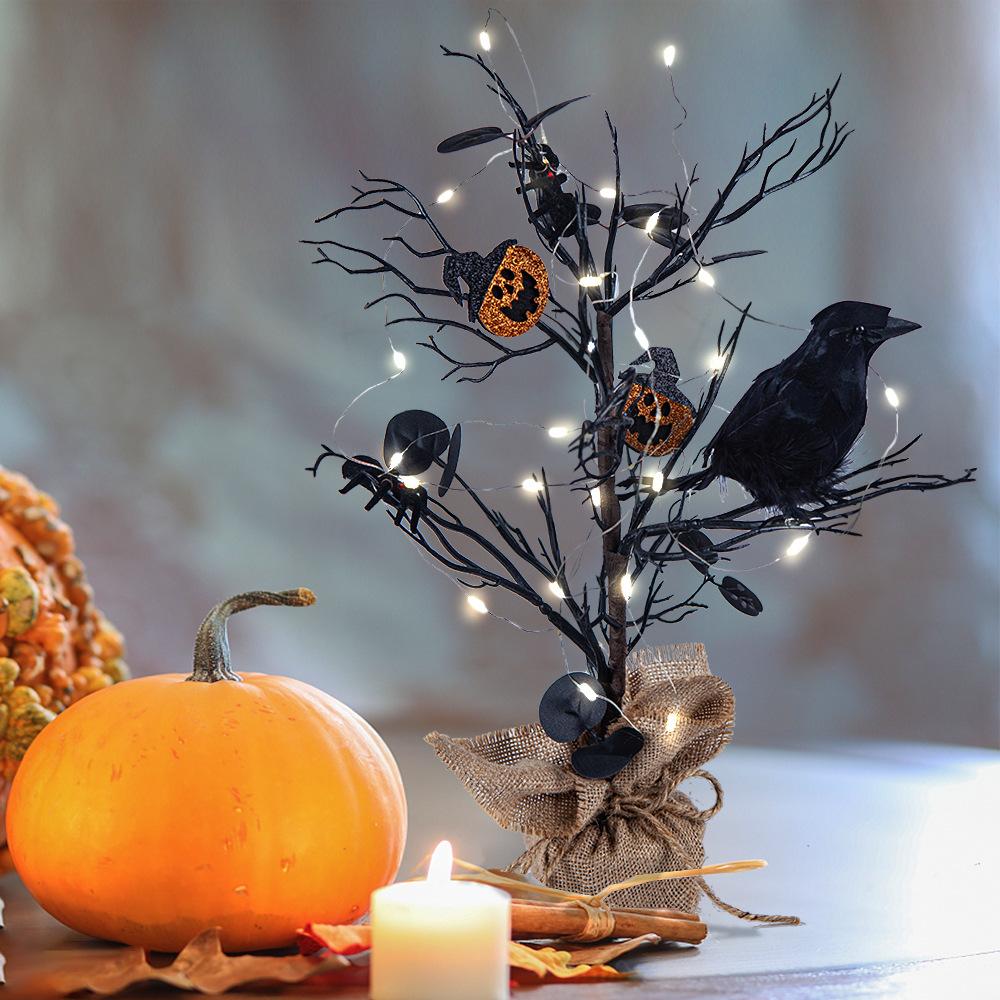 Simulated Halloween Tree Black Spider Crow Berry Festive Decoration Ornament