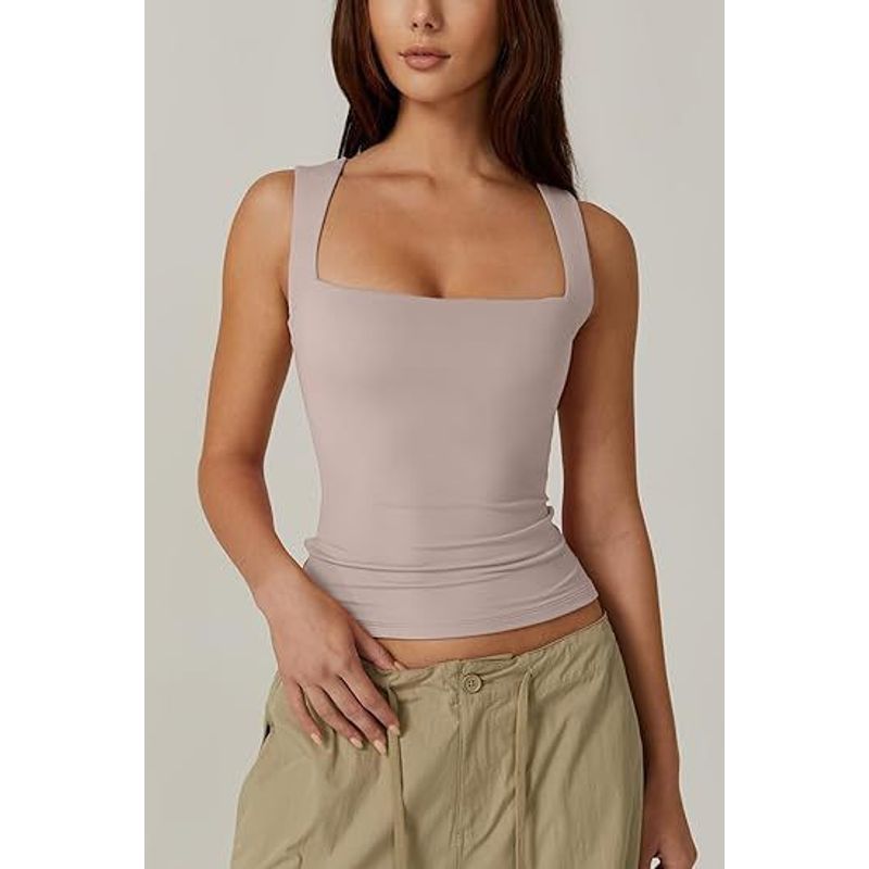 Square-Neck Sleeveless Vest T-shirt Fashion Solid Color Square Collar