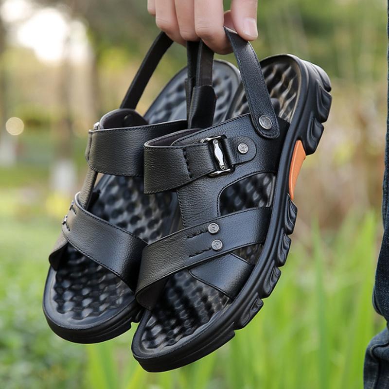 

Модные винтажные мужские сандалии для отдыха на природе, пляжная спортивная обувь, натуральная кожа, нескользящие сандалии на толстой подошве, легкие сандалии с открытым носком 44 чёрный