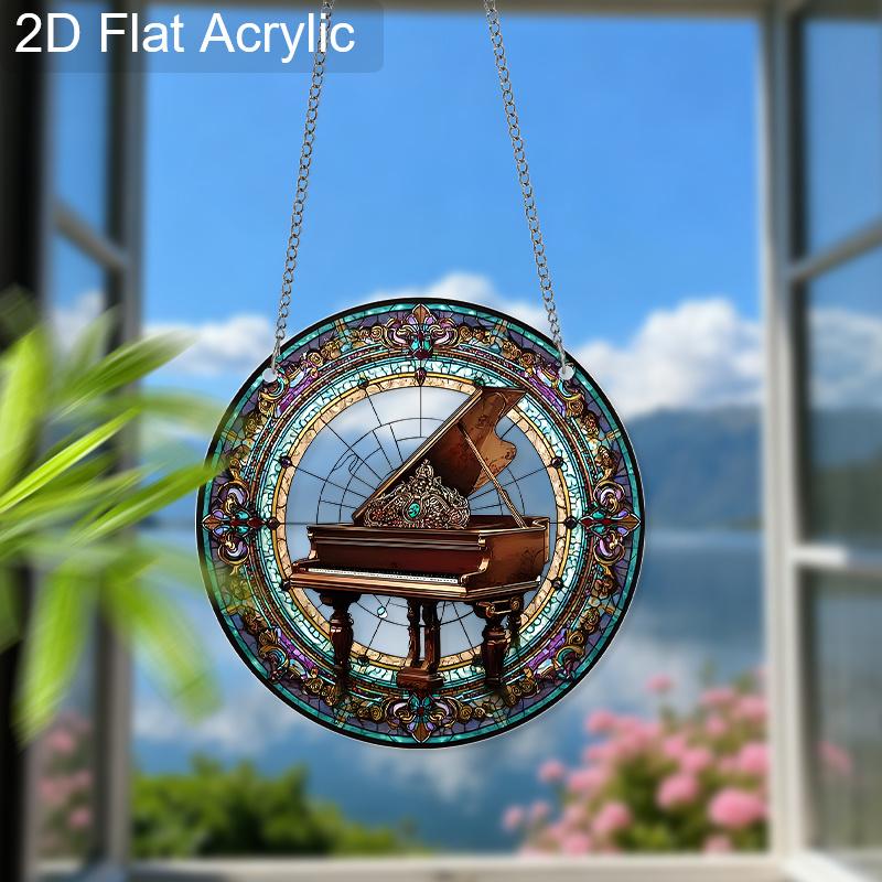 Acrylic Ornate Grand Piano Suncatcher, Stained Glass Effect Window Hanging Ornament for Music Lover Gifts
