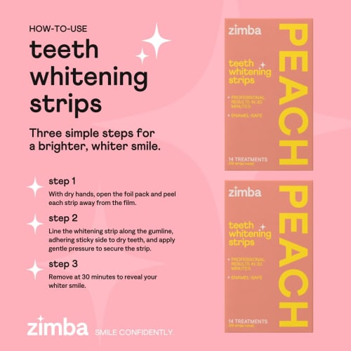 Zimba Teeth Whitening Strips Vegan Whitening Strip Enamel Safe Teeth Whitening Hydrogen Peroxide Teeth Whitener for Coffee, Wine, and Other Stains, 28