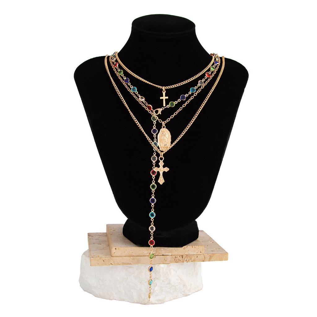 European and American Jewelry Men's Cross Pendant Crystal Chain Set Necklace Personalized Niche Style New Accessories