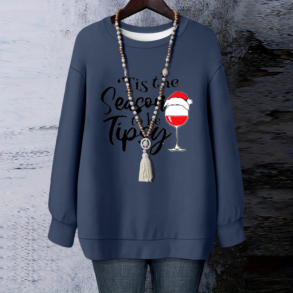 Ladies' Christmas Printed Round Neck Long Sleeved T-shirt Sweatshirt Top