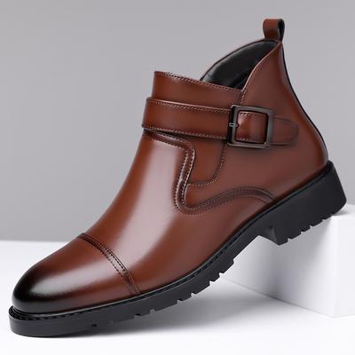 Hochwertige Modische Business Lederstiefel für Herren Einfarbige Schnalle Designerschuhe für Herren Herbst Winter Rutschfeste Arbeitsstiefel