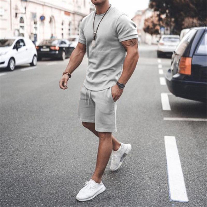 New Men's Summer Street Men's Short-sleeved Shorts Two-piece Men's Casual Sports Large Size Suit Men