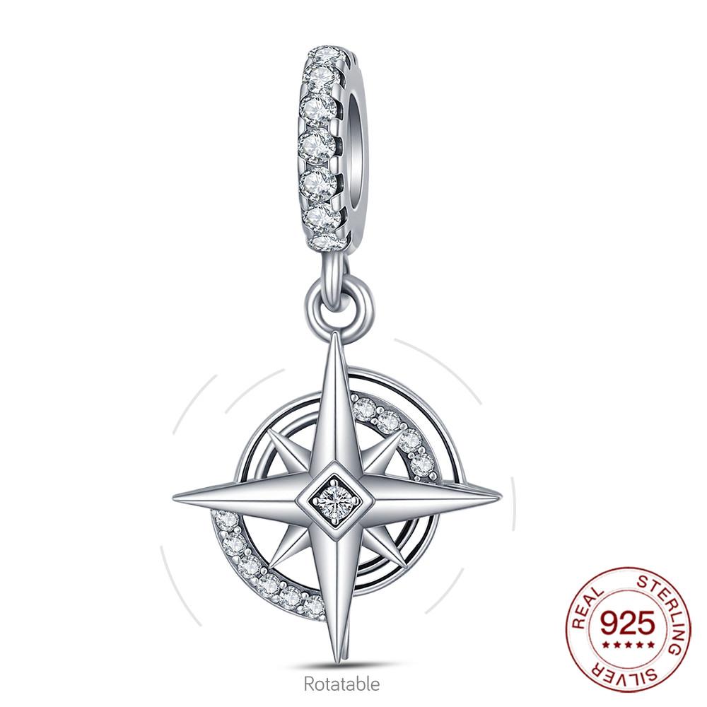 

Lucky New 925 Silver Charms Rotatable Compass Pendant Fit Bracelets Necklaces DIY Jewelry Gifts For Woman China Mainland